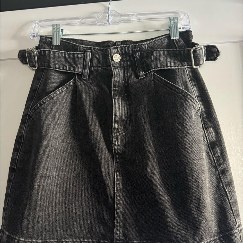 Topshop Black Denim Mini Skirt with Belted Detail